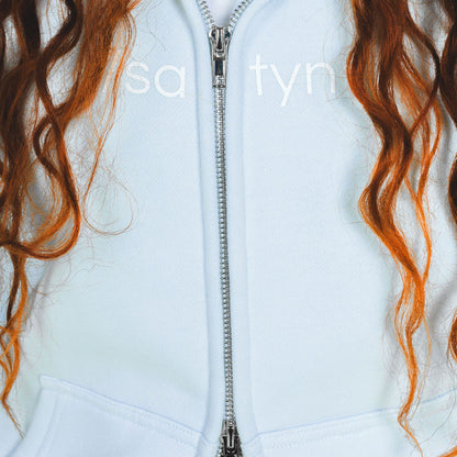 Hoodie Zip /satyn - Cyan UITVERKOCHT