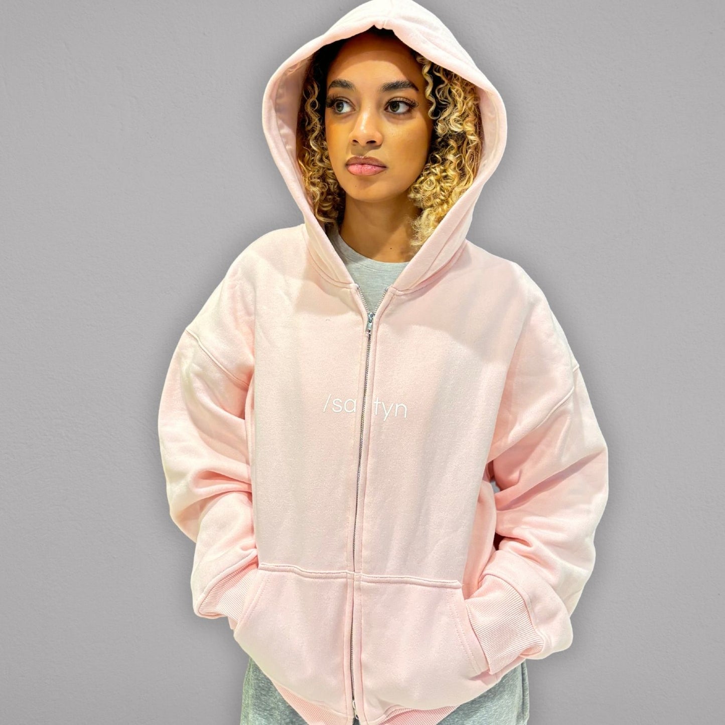 Hoodie Zip /satyn - Roze Evian - UITVERKOCHT