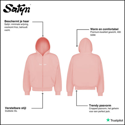 Hoodie Zip /satyn - Roze Evian - UITVERKOCHT