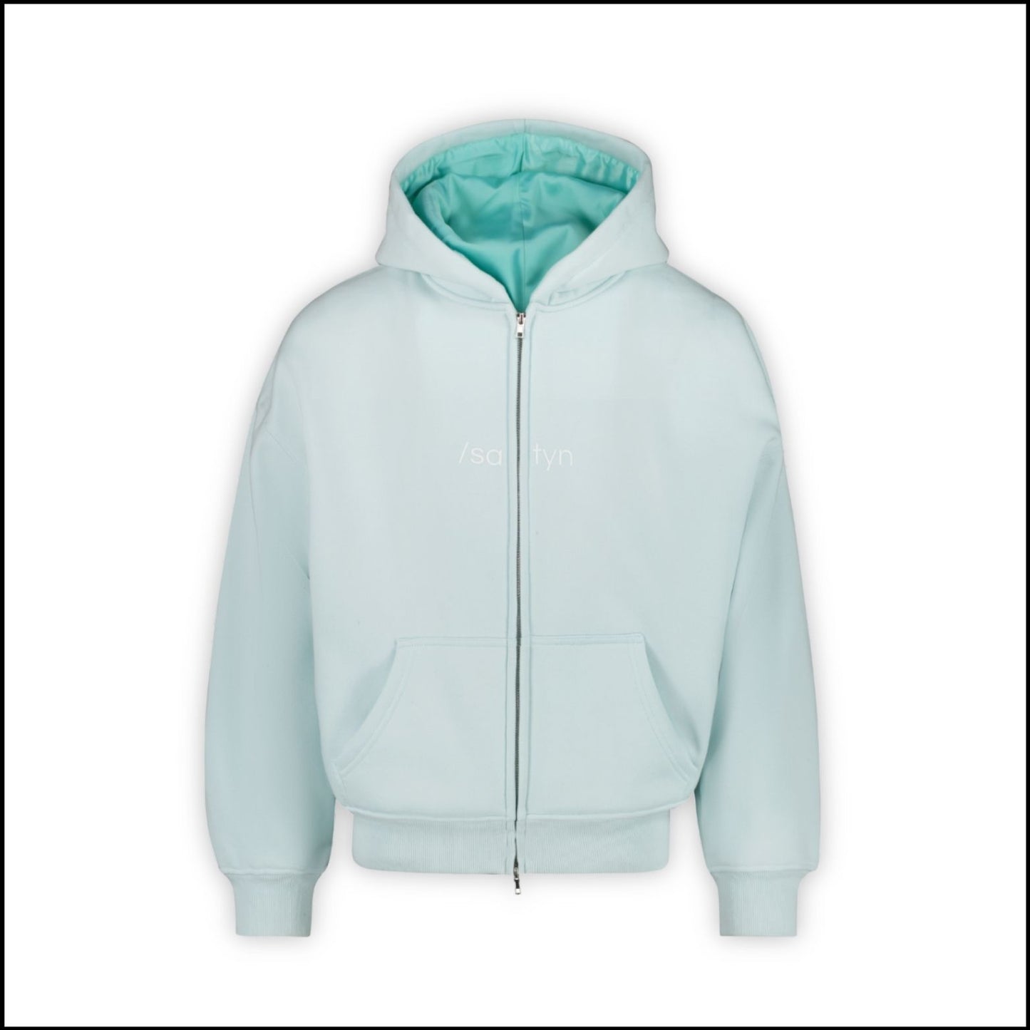 Hoodie Zip /satyn - Cyan UITVERKOCHT