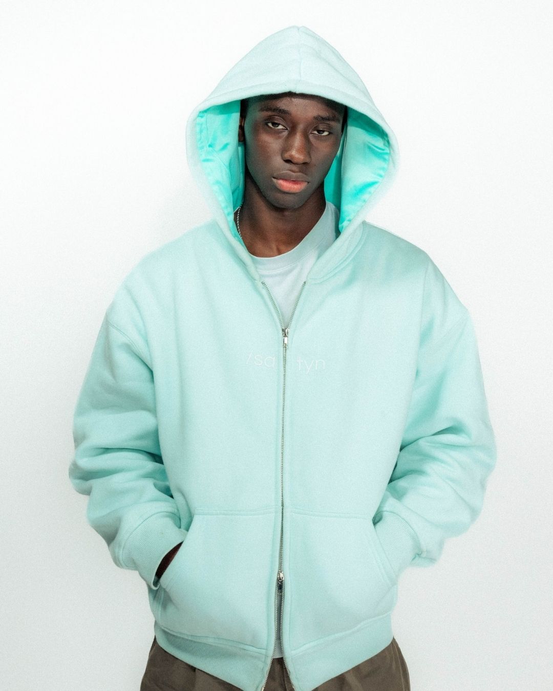 Hoodie Zip /satyn - Cyan AUSVERKAUFT