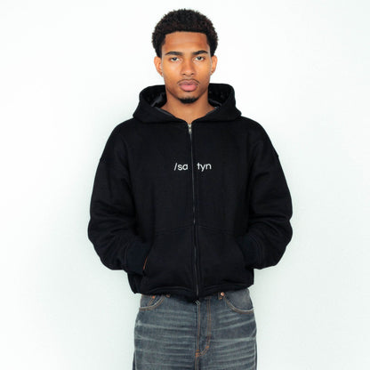 Hoodie Zip /satyn - Gitzwart